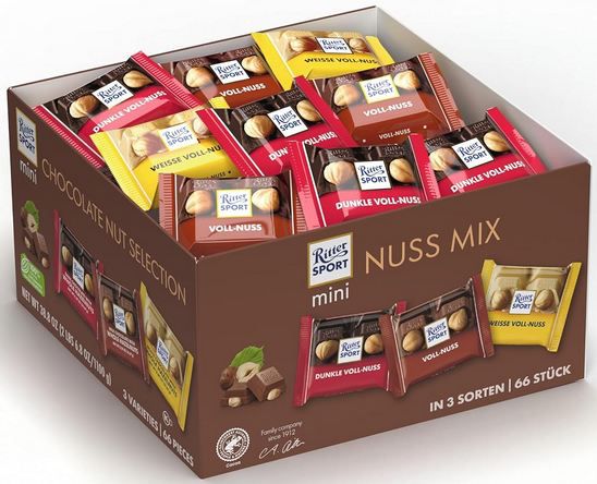 🍫 1,1 Kg Ritter Sport Mini Voll Nuss Mix (66 Stück) für 20,69€ (statt 32€)
