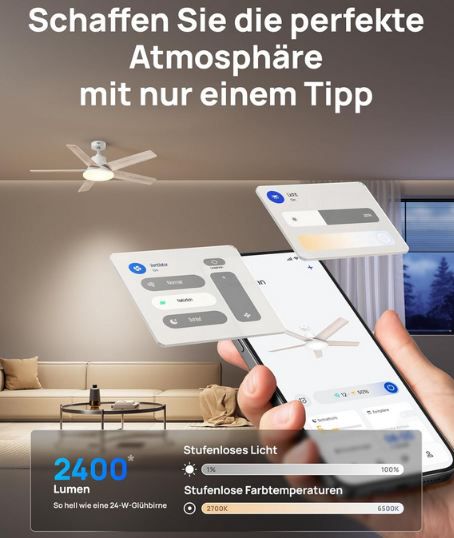 💨 Dreo Smart Deckenventilator mit Licht, 132 cm für 118,99€ (statt 140€)