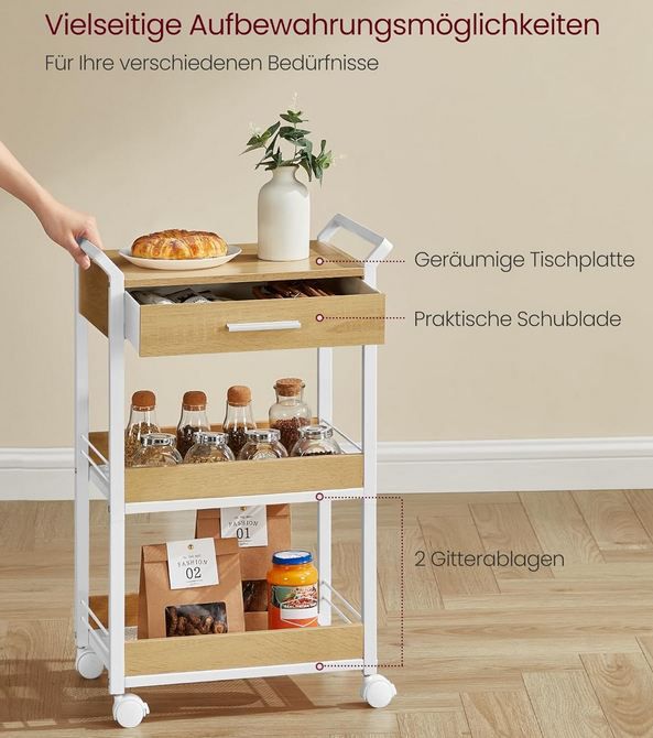 Vasagle Küchen Rollwagenwagen mit 3 Ebenen für 26,99€ (statt 48€)