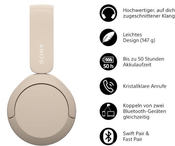 🎧 Sony WH CH520 Kabelloser Bluetooth On Ear Kopfhörer für 32,91€ (statt 38€)