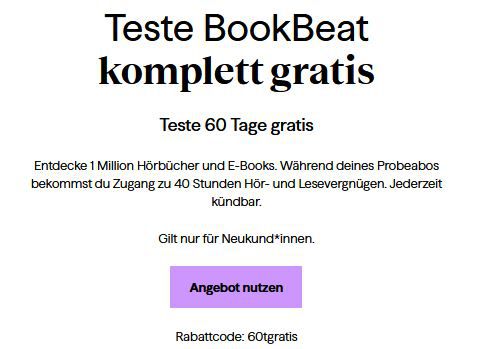 🎧 BookBeat Hörbuch Service (ähnlich wie audible) 60 Tage GRATIS ausprobieren