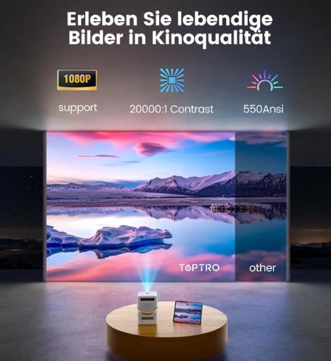 🎥 Toptro B1 Mini Beamer mit 720p, WiFI & Bluetooth für 105,59€ (statt 176€)