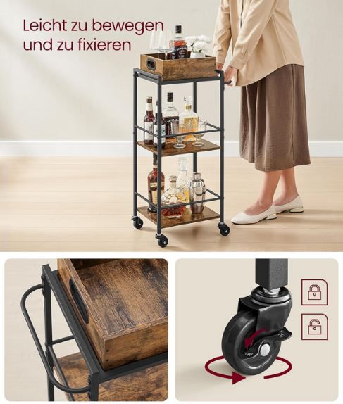 Vasagle Servierwagen mit abnehmbarem Tablett für 22,99€ (statt 42€)