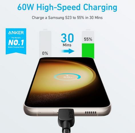 📱 Anker USB C auf USB C Kabel, 60W, 180cm für 4,99€ (statt 10€)