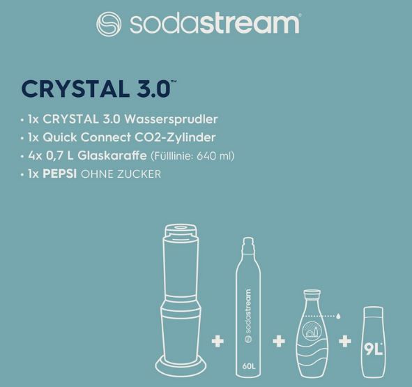 🚰 SodaStream Crystal 3.0 Sprudler mit 4 Flaschen + Sirup + CO2 für 108,99€ (statt 143€)