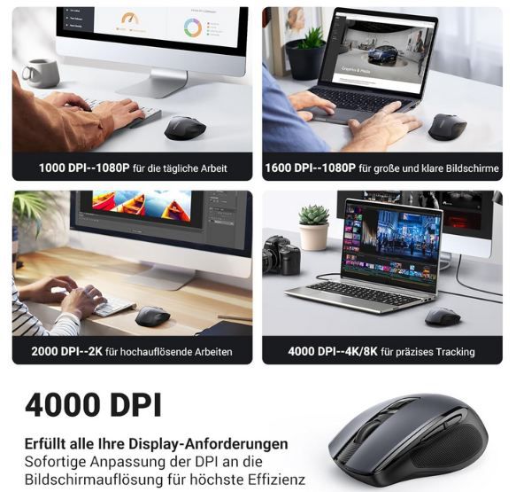 🖱️ UGREEN Ergonomische 2.4G Wireless Maus mit 4.000 DPI für 8,98€ (statt 15€)