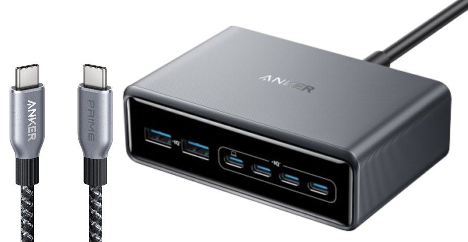 Anker Prime Ladegerät (200W, 6 Ports, GaN) + 240W USB C Kabel für 69,99€ (statt 81€)