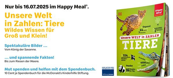 Aktuelles Spendenbuch bei McDonalds: Unsere Welt in Zahlen   Tiere