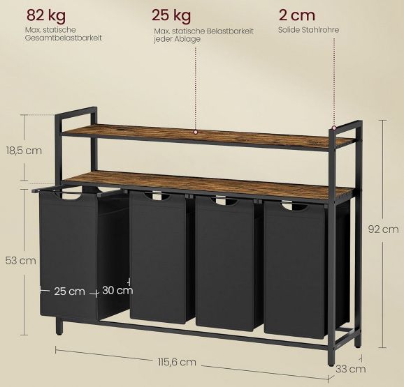👕 VASAGLE Wäschekorb mit 4 Wäschesäcke & 2 Ebenen für 51,67€ (statt 76€)