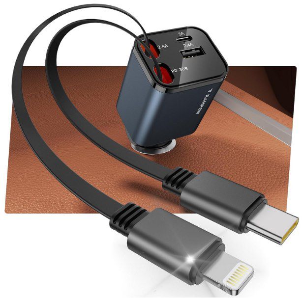 RAMPOW 65W Auto Ladegerät mit USB C / USB Port + Kabel für 10,49€ (statt 27€)