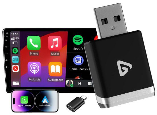 2in1 YolanAuto Wireless Adapter für Android Auto & CarPlay für 23,96€ (statt 30€)
