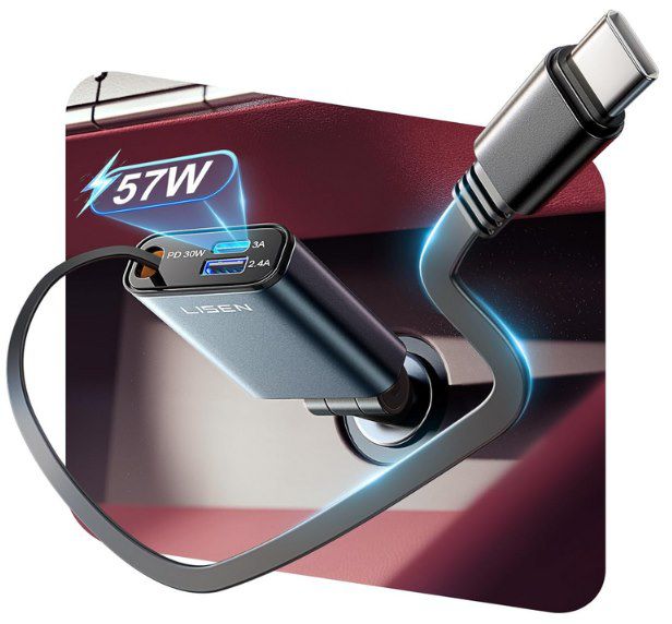 📱🔋 LISEN 3 in 1 Auto Zigarettenanzünder Ladegerät mit USB C für 6,99€ (statt 15€)