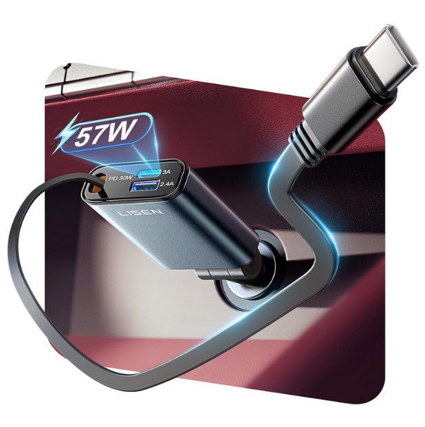 📱🔋 LISEN 3-in-1 Auto Zigarettenanzünder-Ladegerät mit USB-C für 6,99€ (statt 15€)