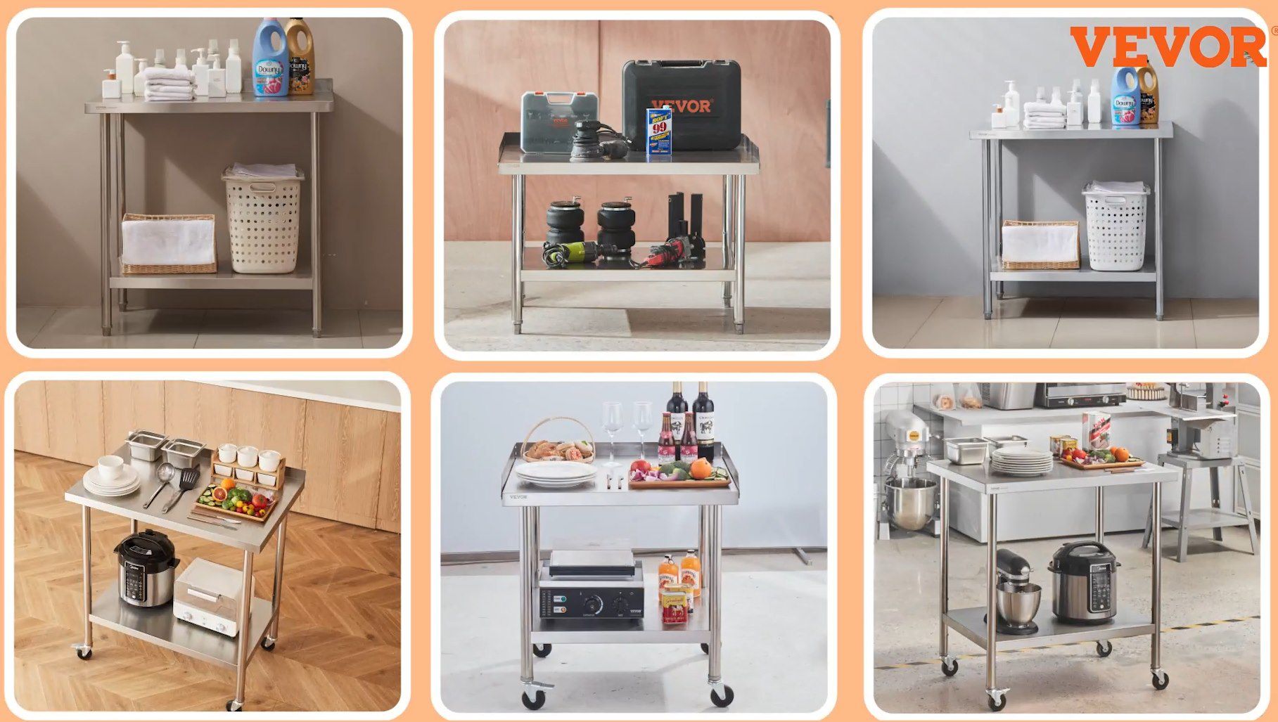 VEVOR Edelstahl Arbeitstisch mit 150kg Tragkraft für 45,99€ (statt 80€)