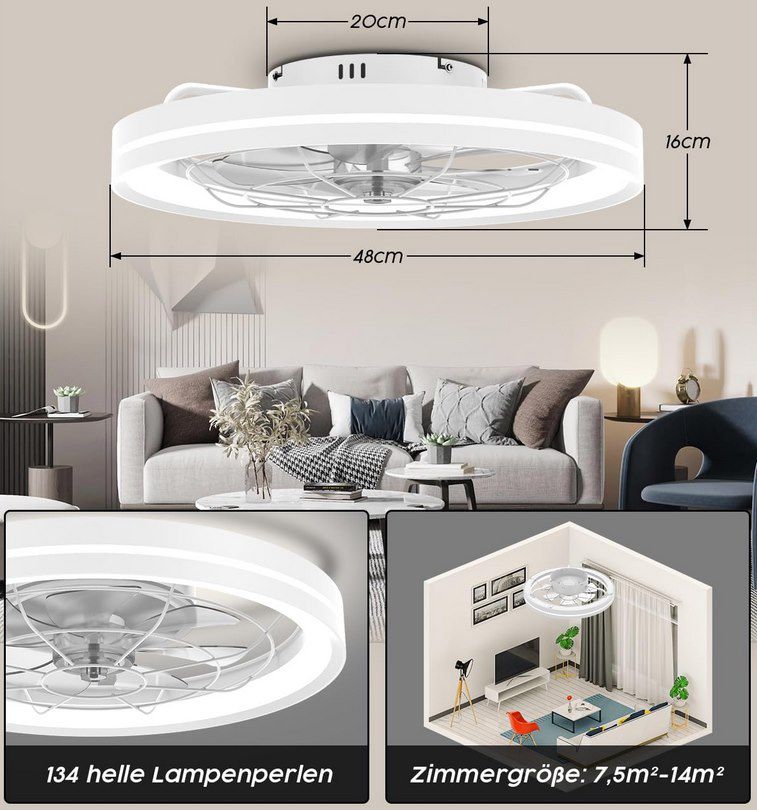 Airwit LED Deckenventilator (48cm) mit Fernbedienung & App für 66,49€ (statt 100€)