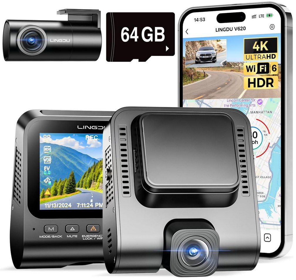 Lingdu V620 Dashcam mit 4K + 1080P inkl. SD Karte für 71,99€ (statt 120€)