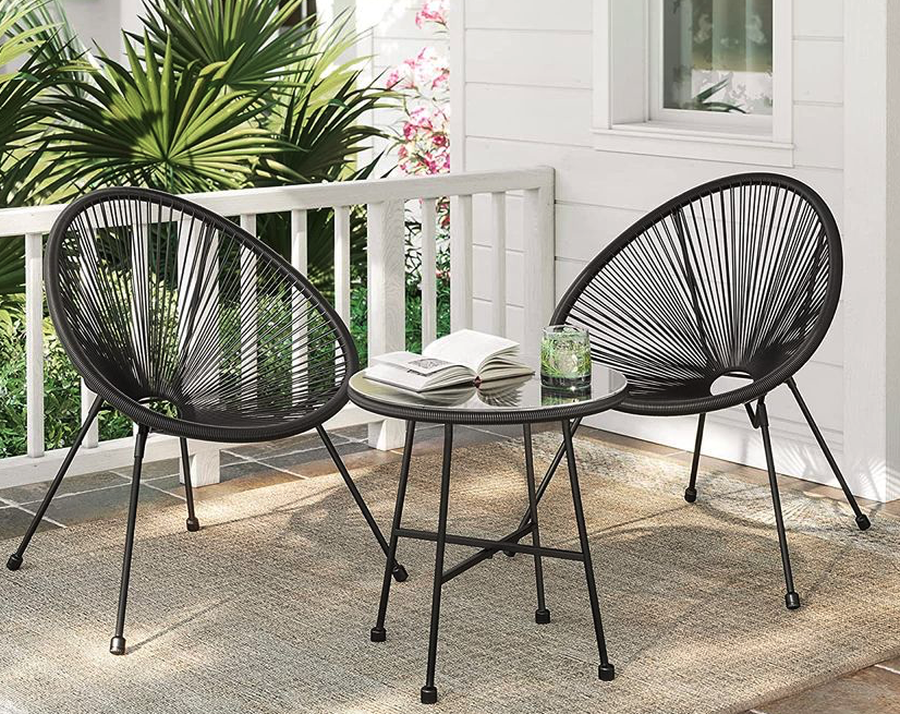 SONGMICS 3er Set Balkonmöbel Tisch und 2 Stühle schwarz für 68,99€ (statt 90€)