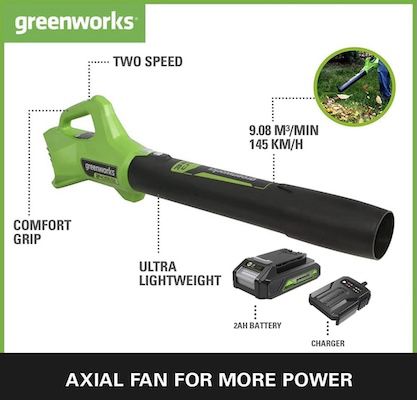 🌬️🏡 Greenworks G24ABIIK2 Axial Akku Laubbläser für 84,99€ (statt 115€)