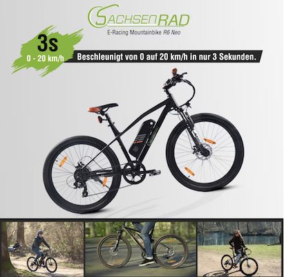 🚵🏻 SachsenRAD E Racing Mountainbike R6 mit bis 150km für 693€ (statt 999€)