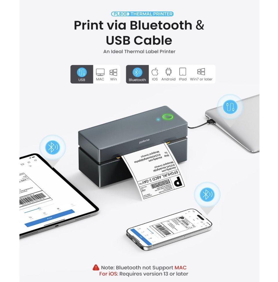 POLONO 4x6 Zoll Bluetooth Etikettendrucker für 45,99€ (statt 82€)