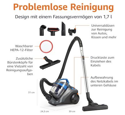 🧹 Amazon Basics beutelloser Bodenstaubsauger mit 1.7L für 69€ (statt 80€)