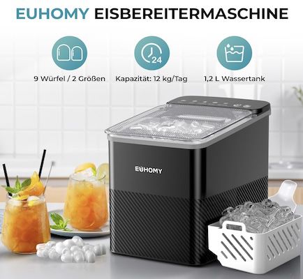 🧊 EUHOMY Eiswürfelmaschine mit 2 Eiswürfelgrößen für 76,49€ (statt 110€)