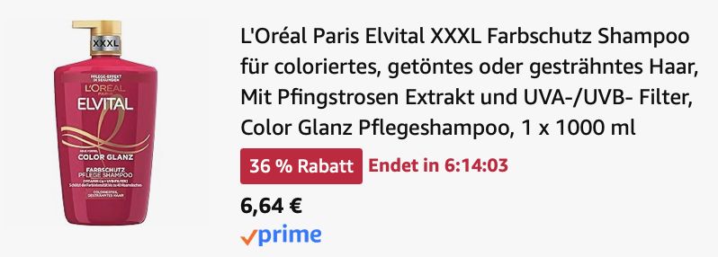 🧴 1 Liter LOréal Paris Elvital XXL Farbschutz Shampoo ab 6,64€ (statt 10€)