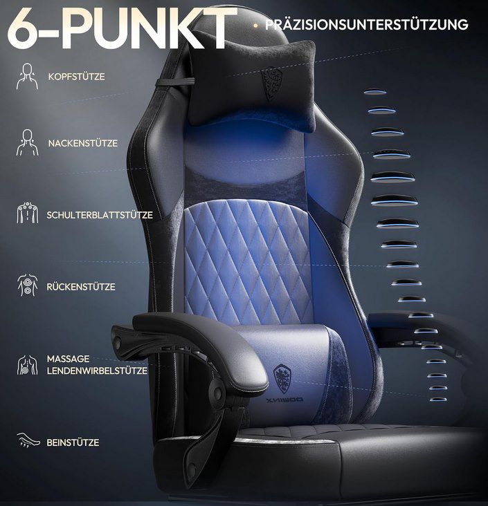 Dowinx Gaming Stuhl aus PU Leder mit Lendenwirbelstütze für 64,99€ (statt 130€)