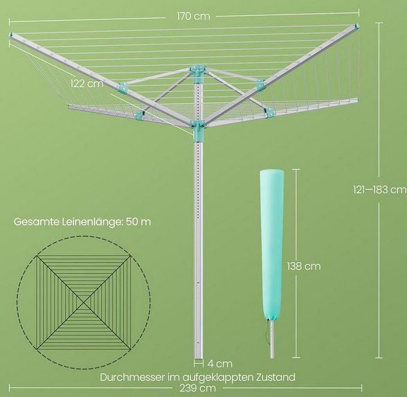 🧺 SONGMICS höhenverstellbare Wäschespinne (50 m) für 41,99€ (statt 64€)
