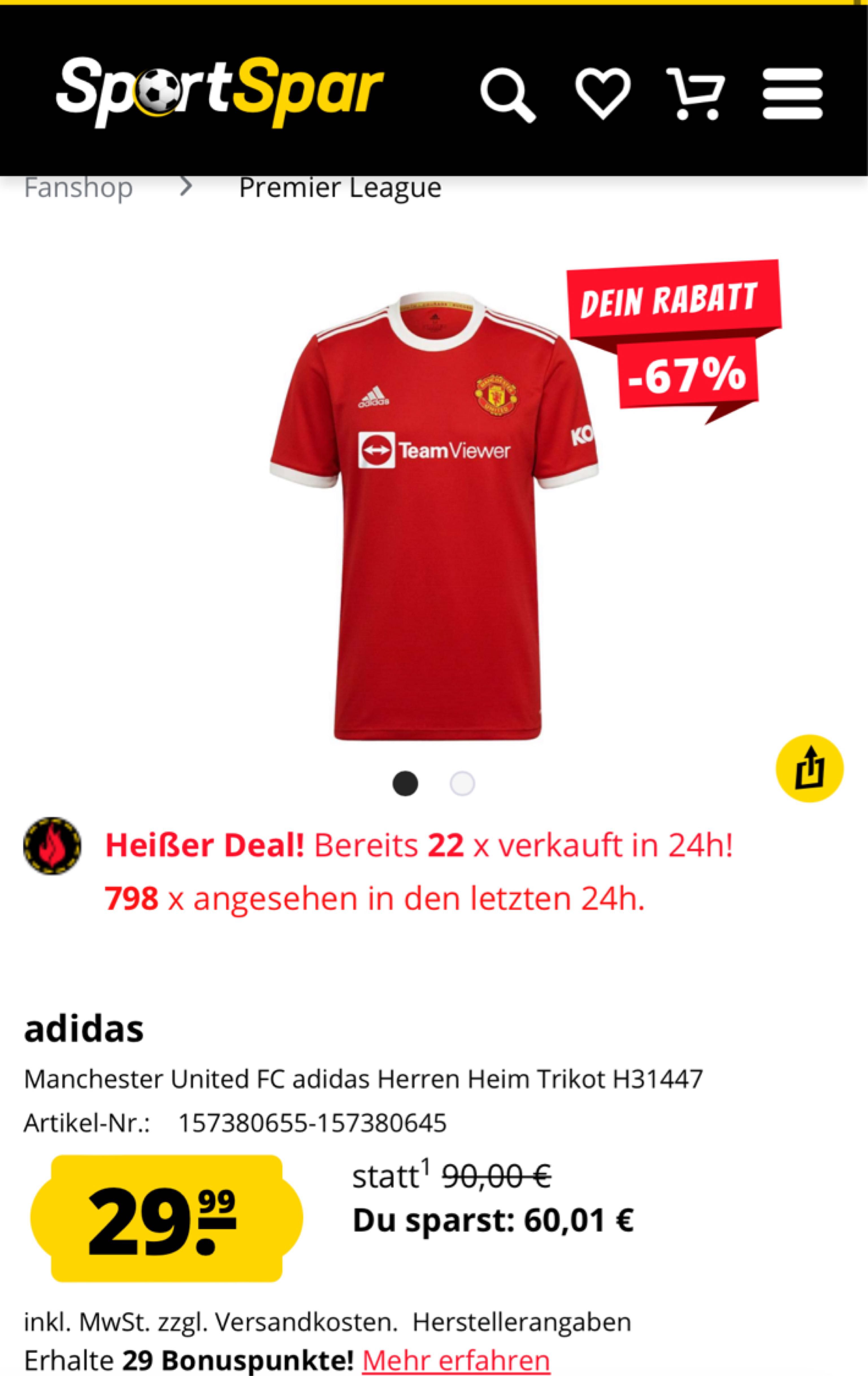 Manchester United FC adidas Herren Heim Trikot
