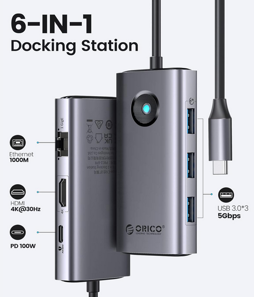 ORICO Docking Station 6 in 1 USB C Hub Dock mit 4K HDMI für 16,24€ (statt 25€)