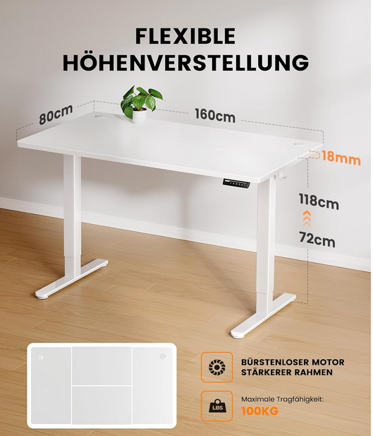 ErGear Höhenverstellbarer Schreibtisch 160 x 80cm für 159,79€ (statt 209€)