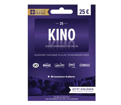 🍿 25€ Kino Gutschein (Cinestar, Cineplex, UCI, Kinopolis, Mathäser) für 21,25€