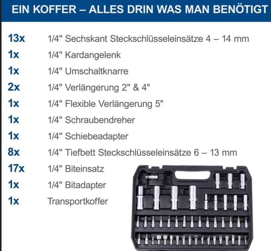 🔧 Scheppach TB97 Werkzeugkoffer 94 tlg. Steckschlüssel Bits & Co. für 37,90€ (statt 45€)
