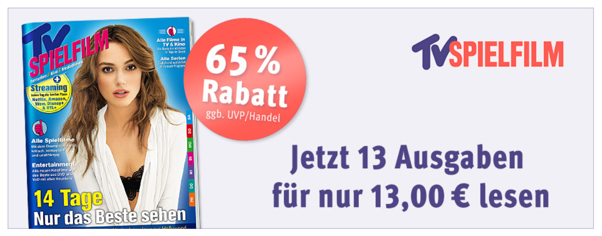 📰 13 Ausgaben TV Spielfilm Abo für 13€ (statt 26€)