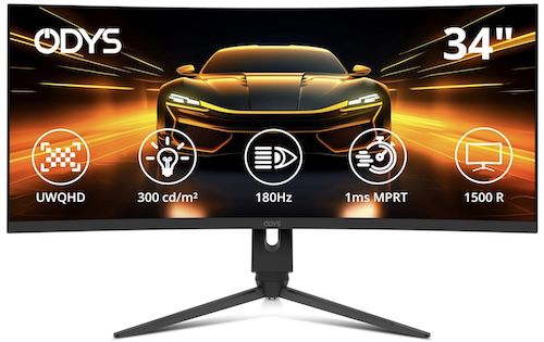 🖥️ 34 Zoll ODYS curved Gaming Monitor XP34 PRO X mit 180 Hz für 229,99€ (statt 290€)