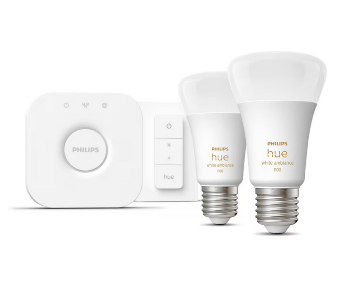 Philips Hue White Starter-Set 2x E27 + Bridge + Dimmer für 55,90€ (statt 101€)