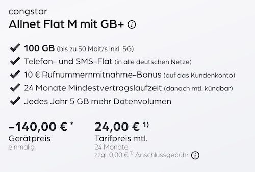 🔥🔥 Telekom Allnet Flat mit 100GB 5G/LTE für eff. 18,17€ mtl. dank 140€ Cashback