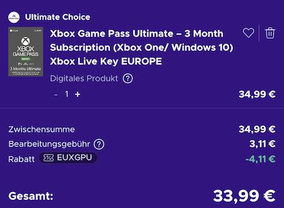 🎮 3 Monate Xbox Game Pass Ultimate für 33,99€ (statt 37€)