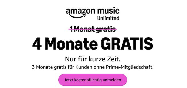 🎶 4 Monate Amazon Music Unlimited GRATIS (statt 40€)   Neukunden
