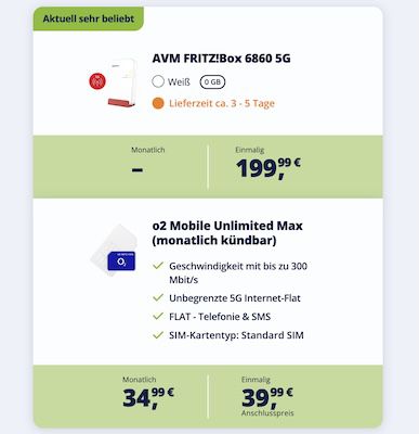 🛜 AVM FRITZ!Box 6860 5G Router für rechn. 274,97€ (statt 413€)   dank mtl kündbaren Tarif