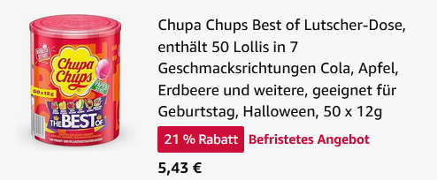 🍭 Chupa Chups Best of Lutscherdose mit 50 Lutscher für 5,43€🔥 (statt 14€)