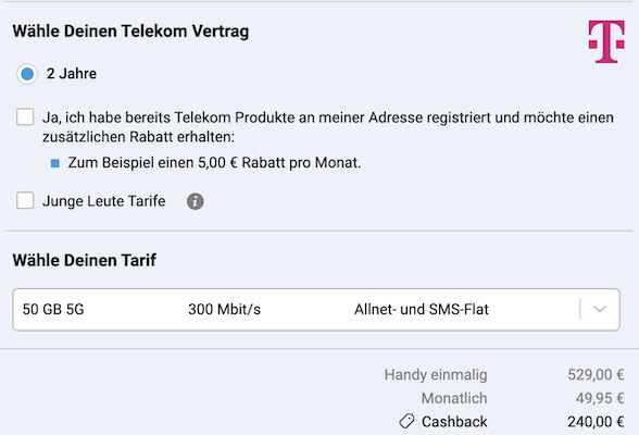 📱 Apple iPhone 16 Pro Max für 529€ + Telekom 50GB 5G für 49,95€ mtl + 240€ Bonus