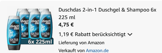 đ 6x Duschdas 2-in-1 Ice Kick Duschgel & Shampoo ab 4,75⏠(statt 9âŹ) đ 6x Duschdas 2 in 1 Ice Kick Duschgel & Shampoo ab 4,75⏠(statt 9âŹ)