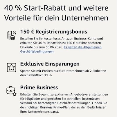 🛍️ Amazon Business: 40% Rabatt auf die erste Bestellung bis 150€