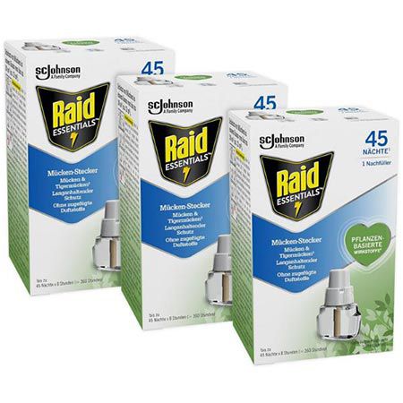🦟 3er Pack Raid Essentials Mückenstecker (Nachfüller) ab 10€ (statt 13€)