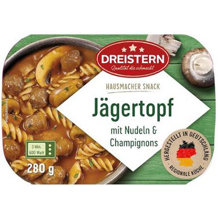 🍛 Dreistern Jägertopf mit Champignons & Nudeln 280g ab 1,89€ (statt 2,49€)