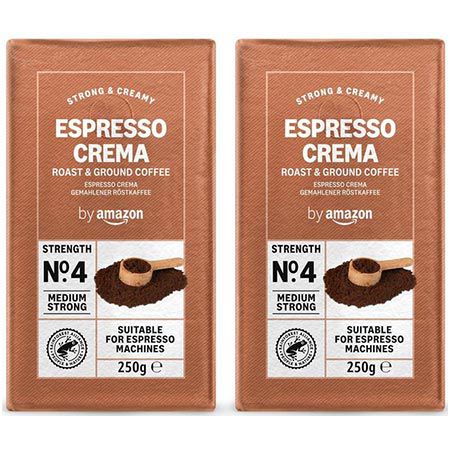 ☕ 2Kg by Amazon Espresso Crema, gemahlener Kaffee (4 x 2 x 250g) ab 12€ (statt 22€) – Nur 6€ pro Kilo!!