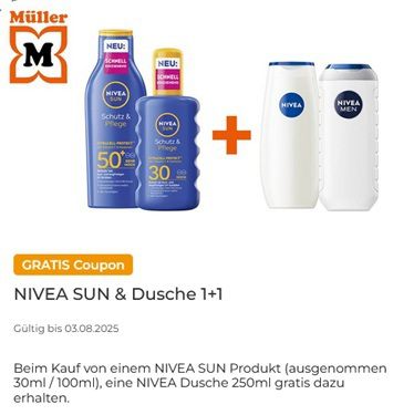 Couponplatz: 1x NIVEA SUN Produkt kaufen, eine NIVEA Dusche gratis dazu