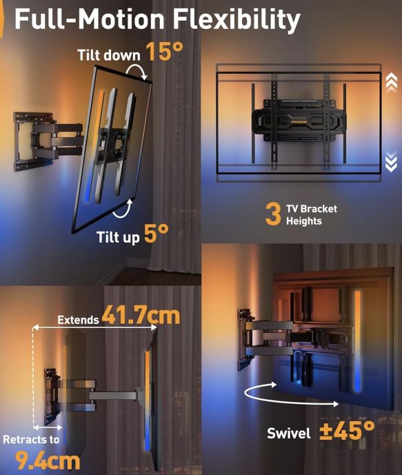 Perlegear TV Wandhalterung mit LEDs bis 65 Zoll für 34,99€ (statt 70€)